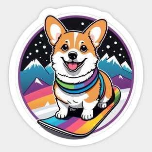 Corgi on Rainbow Snowboard Sticker